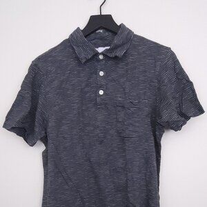 100% Cotton Striped Polo Men's Black and Grey Thin Stripes with Pocket